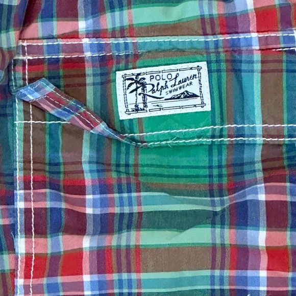 VTG Polo Ralph Lauren Swim Short Mens Trunks Large Plaid Pony Logo Lined Preppy - Picture 11 of 11